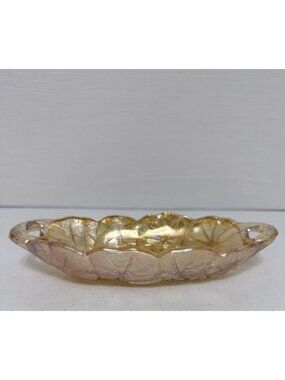 Vintage Carnival Glass Indiana Candy Dish/ Relish Tray Iridescent Marigold